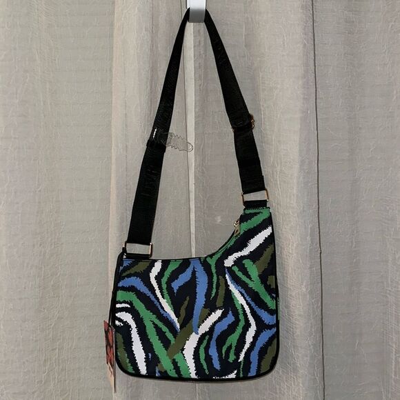 DVF x Target Black Green White Disco Zebra Nylon Utility Crossbody Bag - Picture 3 of 11